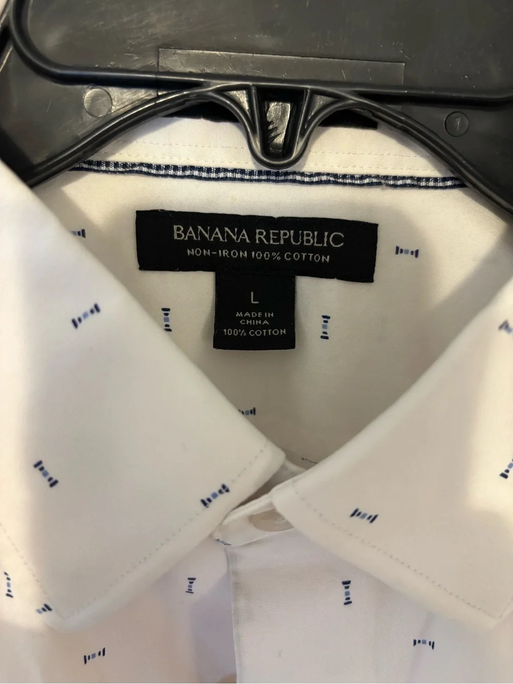 Banana Republic White Dress Shirt with Small Navy Accent Print